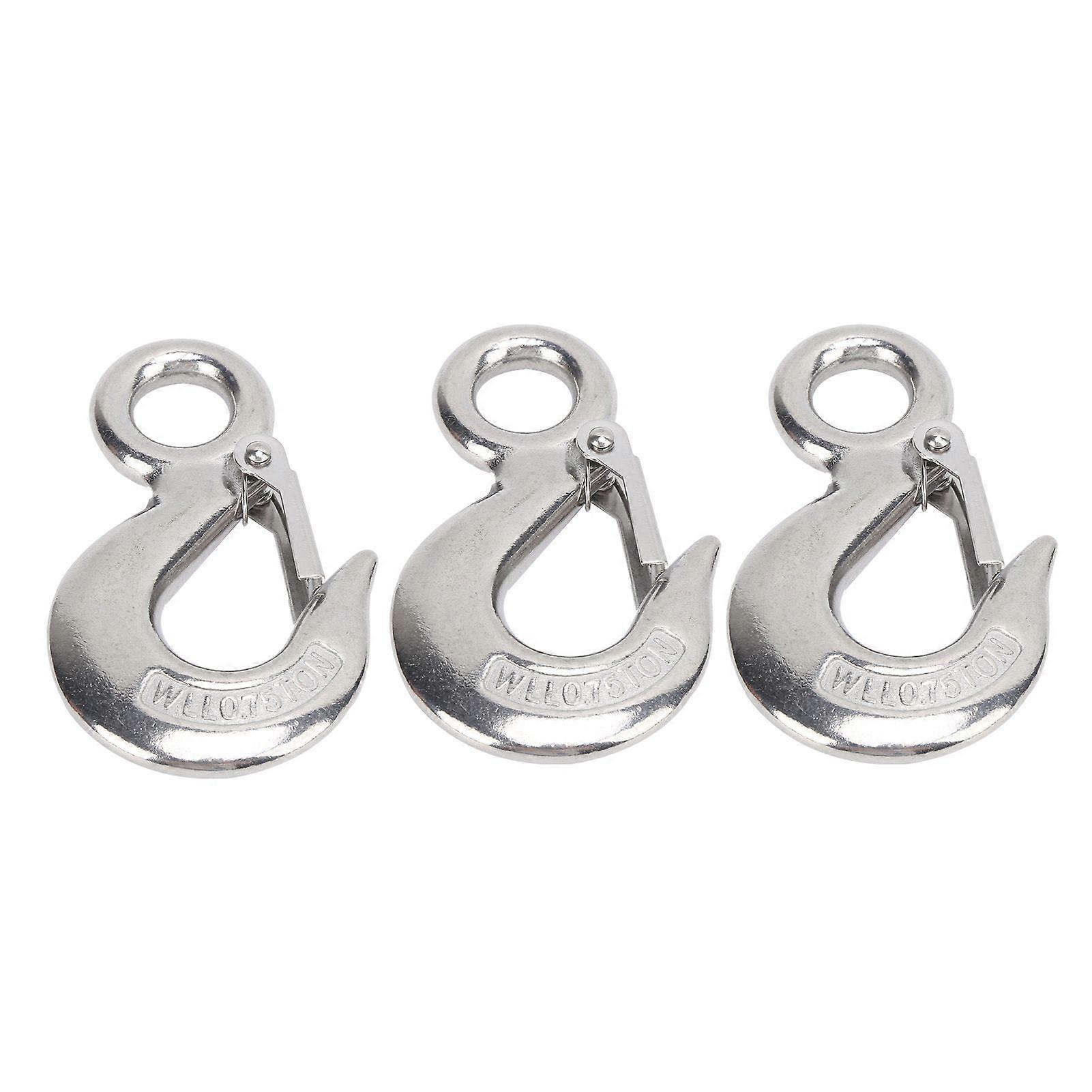 3pcs Eye Slip Hook with Safety Latch Stainless Steel Marine Lifting Eye Hoist Sling Hook0.75T