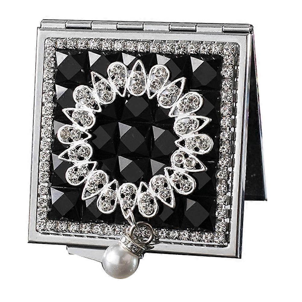 1PC Small Square Metal Mirror Pearl Pendant Makeup Mirror Double-sided Mirror