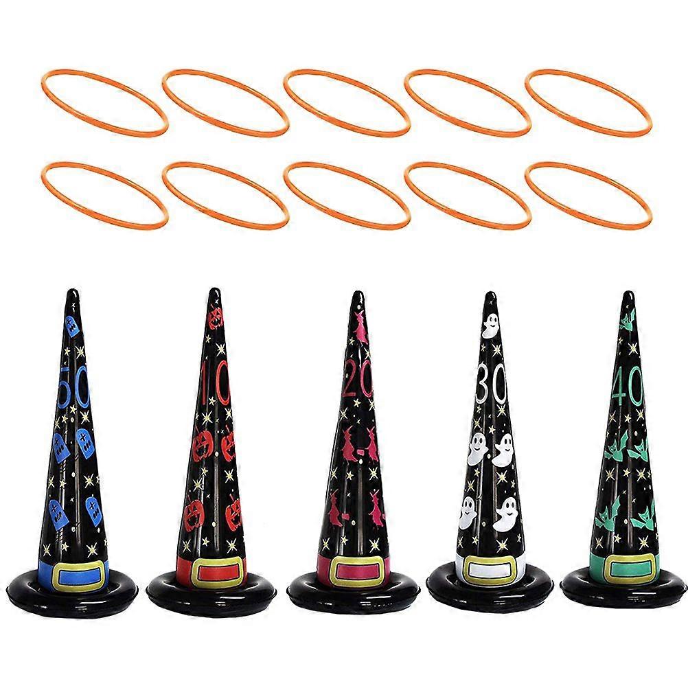 1 Set of Inflatable Halloween Witch Hat Ring Set Party Toss Game Party Supplies
