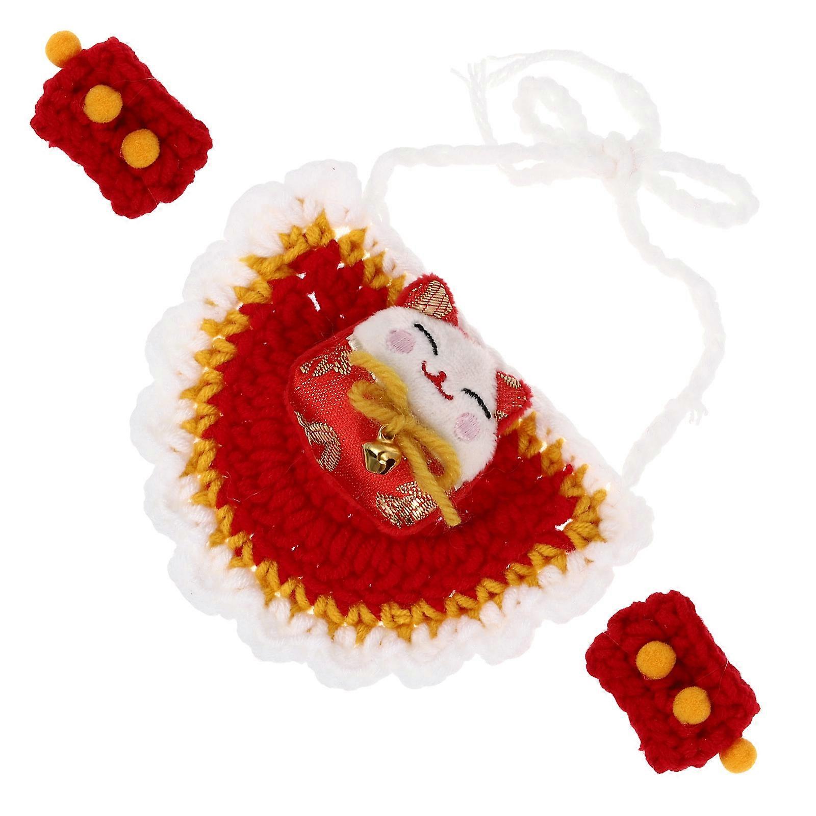 Pet Bib and Gloves Knitted New Year Bib for Pet 1Set of Gloves