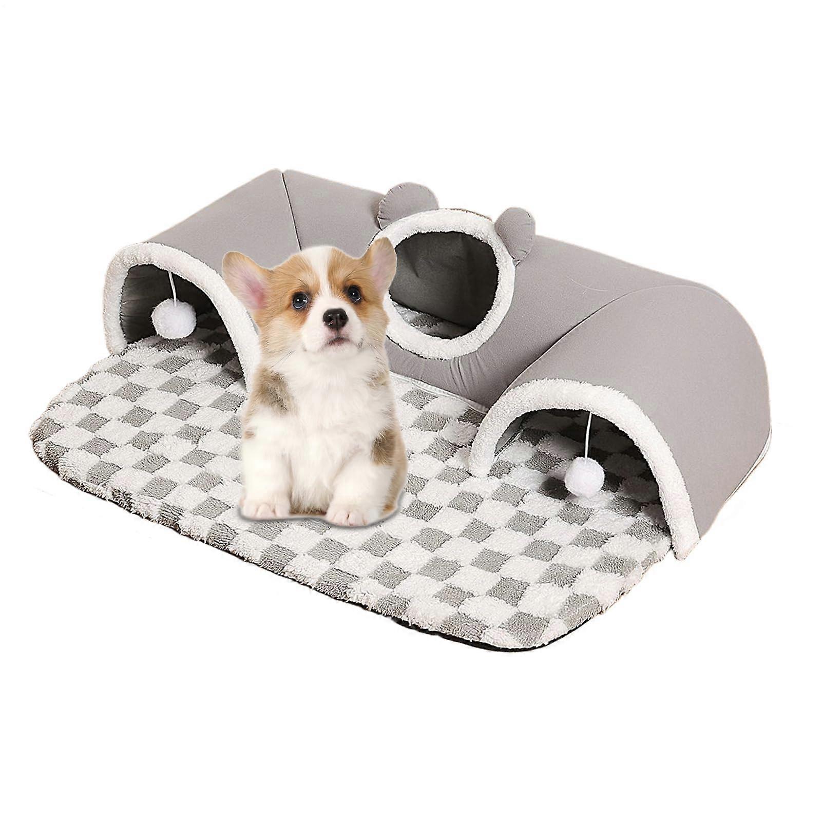Cat Play Tunnel ThreeHole Indoor Cat Bed Tunnel 55x40 Cm Size S Small Animal Enrichment Toy For Cats