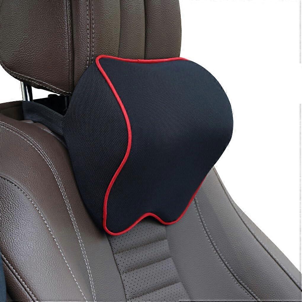 Auto Car Neck Pillow Memory Foam Core Fiber Fill For Commuting Headrest Pillow Black With Red Edge