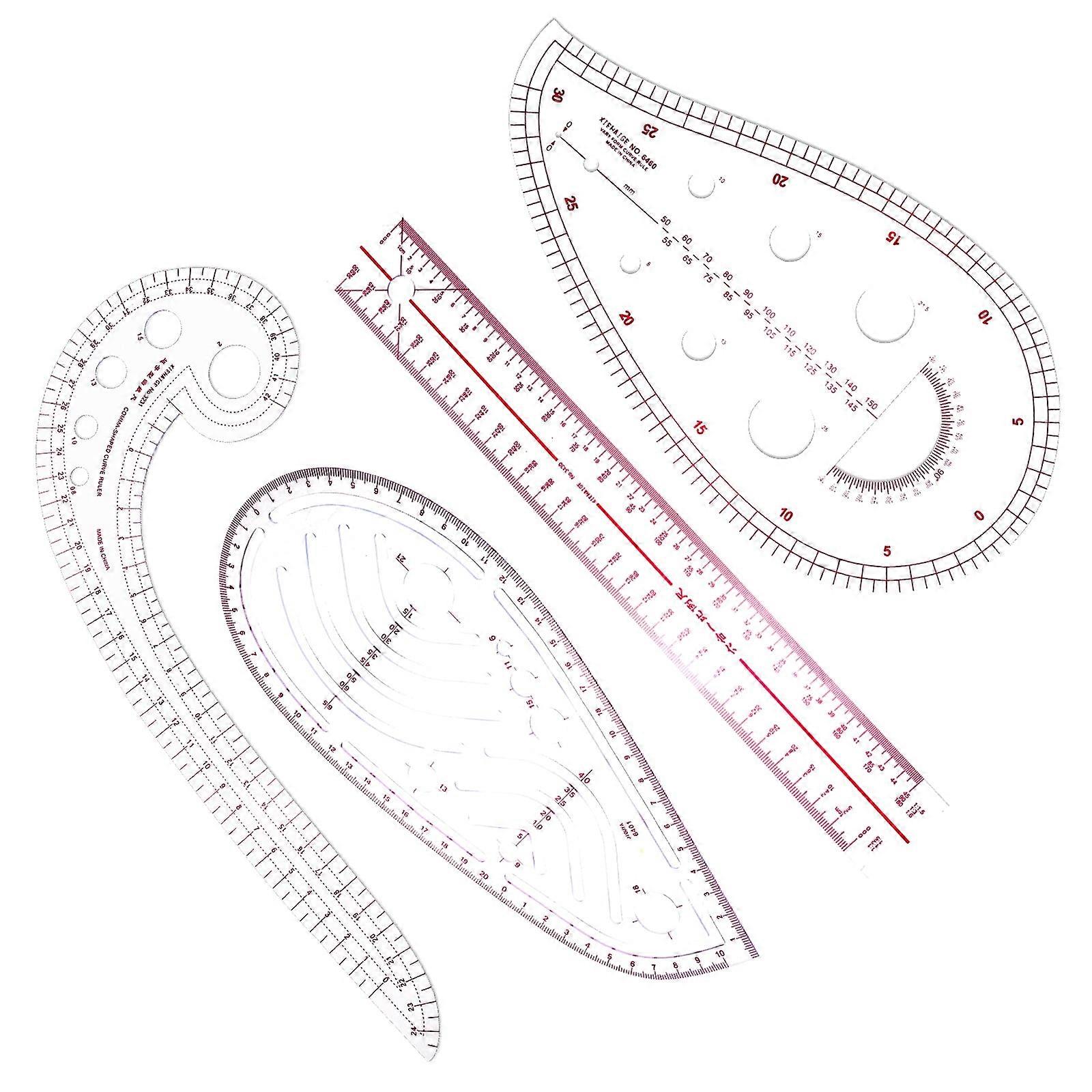 4 Pcs Sewing Ruler Drawing French Metric Cutting Curve Pattern Clothing Plastic