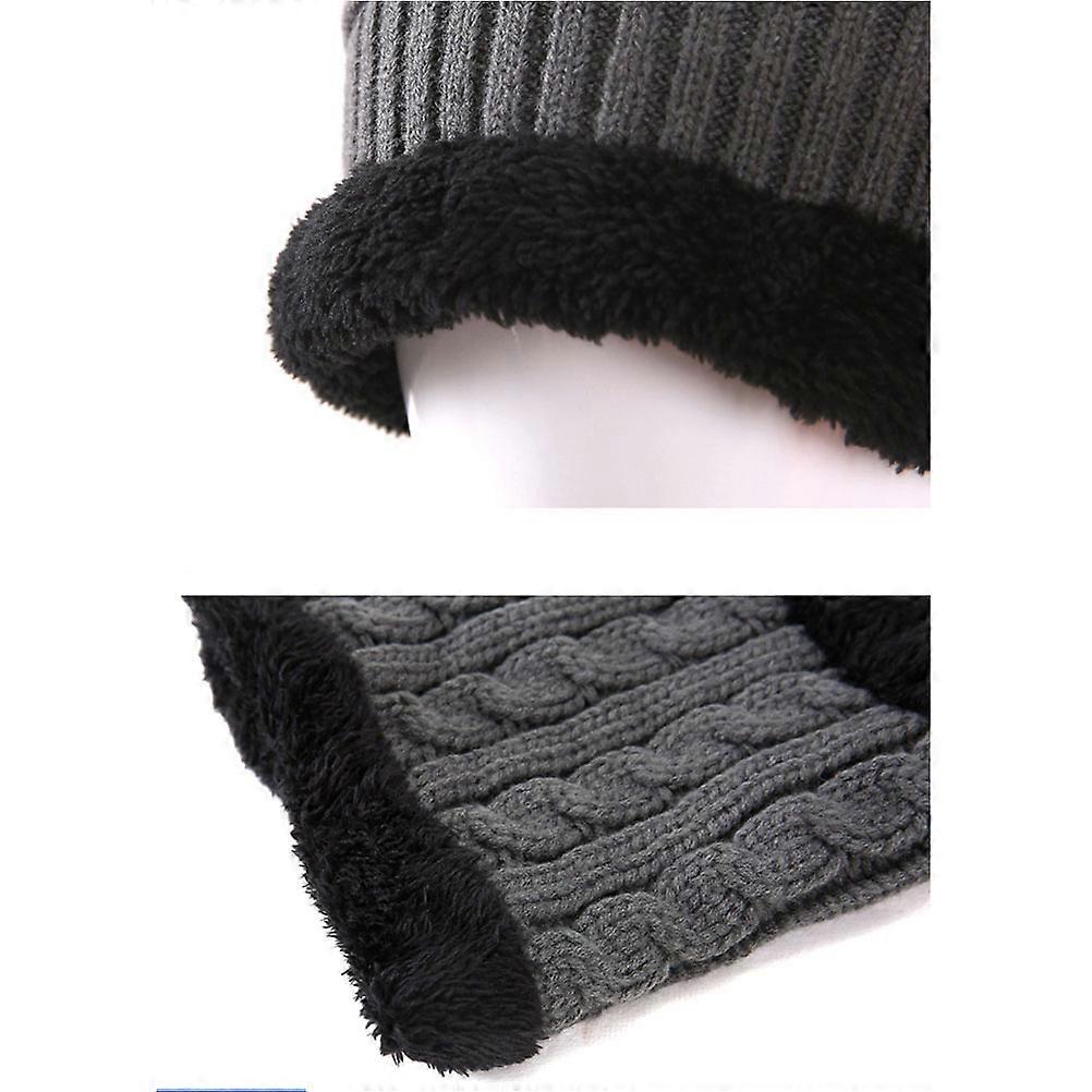 Men's Winter Hat Knitted Cap for Warmth 3Pcs Scarf Set Grey