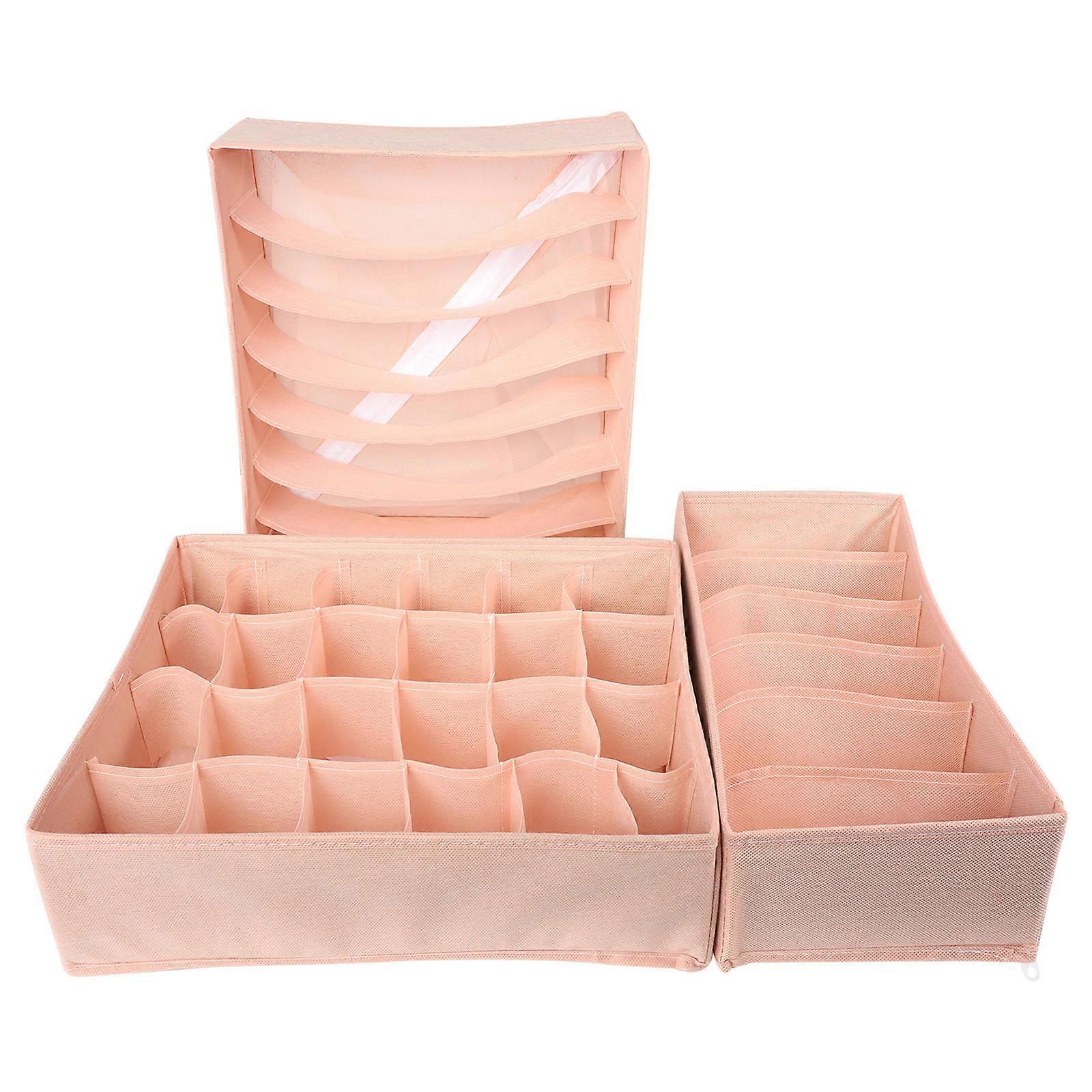 Pink Underwear Storage Box for Organized Storage 3Pcs Drawer Type Set