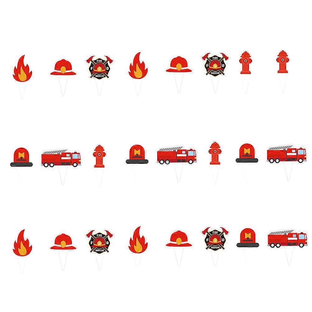 Birthday Cake Cupcake Topper Firefighting Theme for Party 24Pcs