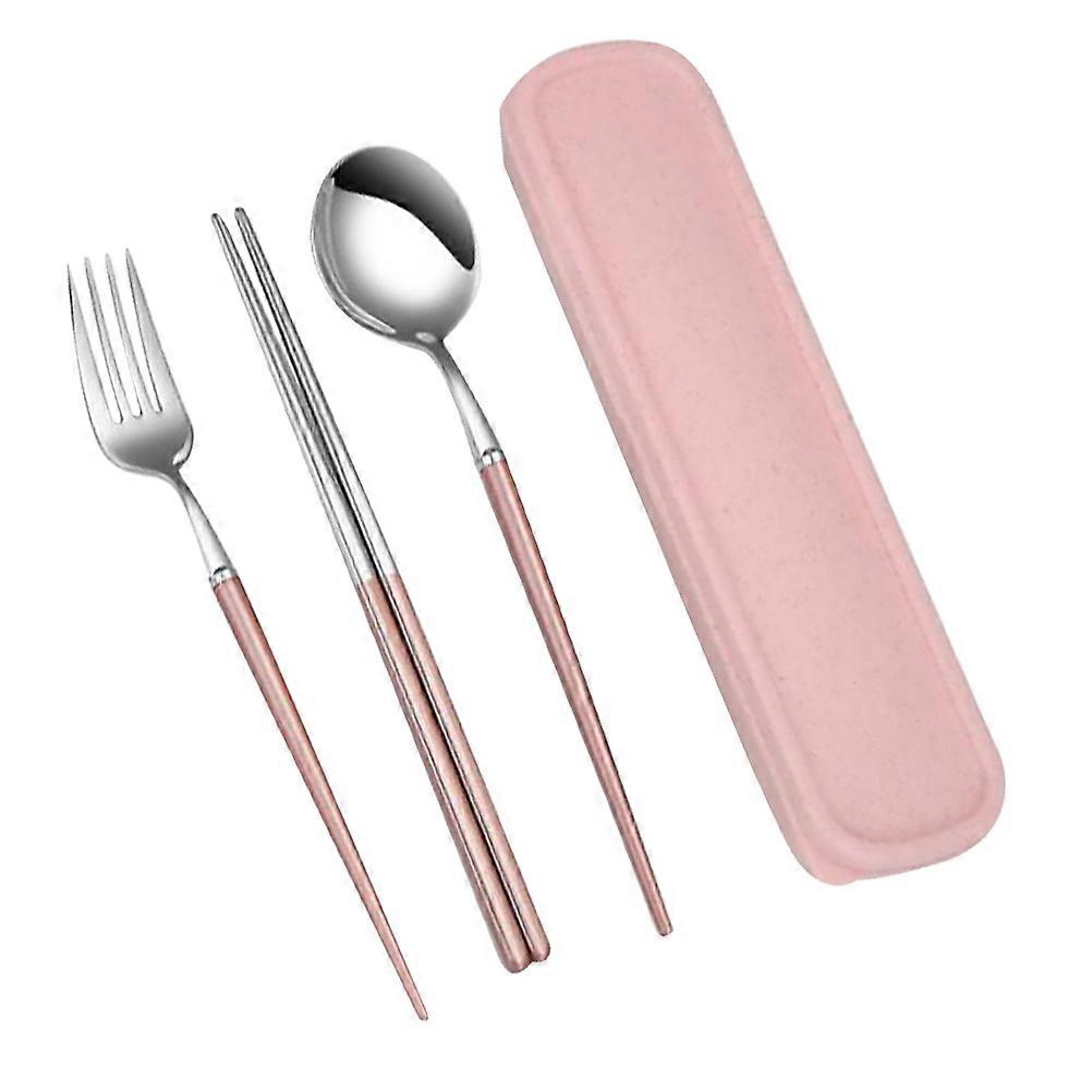Convenient Cutlery Set Portable Stainless Steel Flatware For Camping Picnic 3Pcs Pink