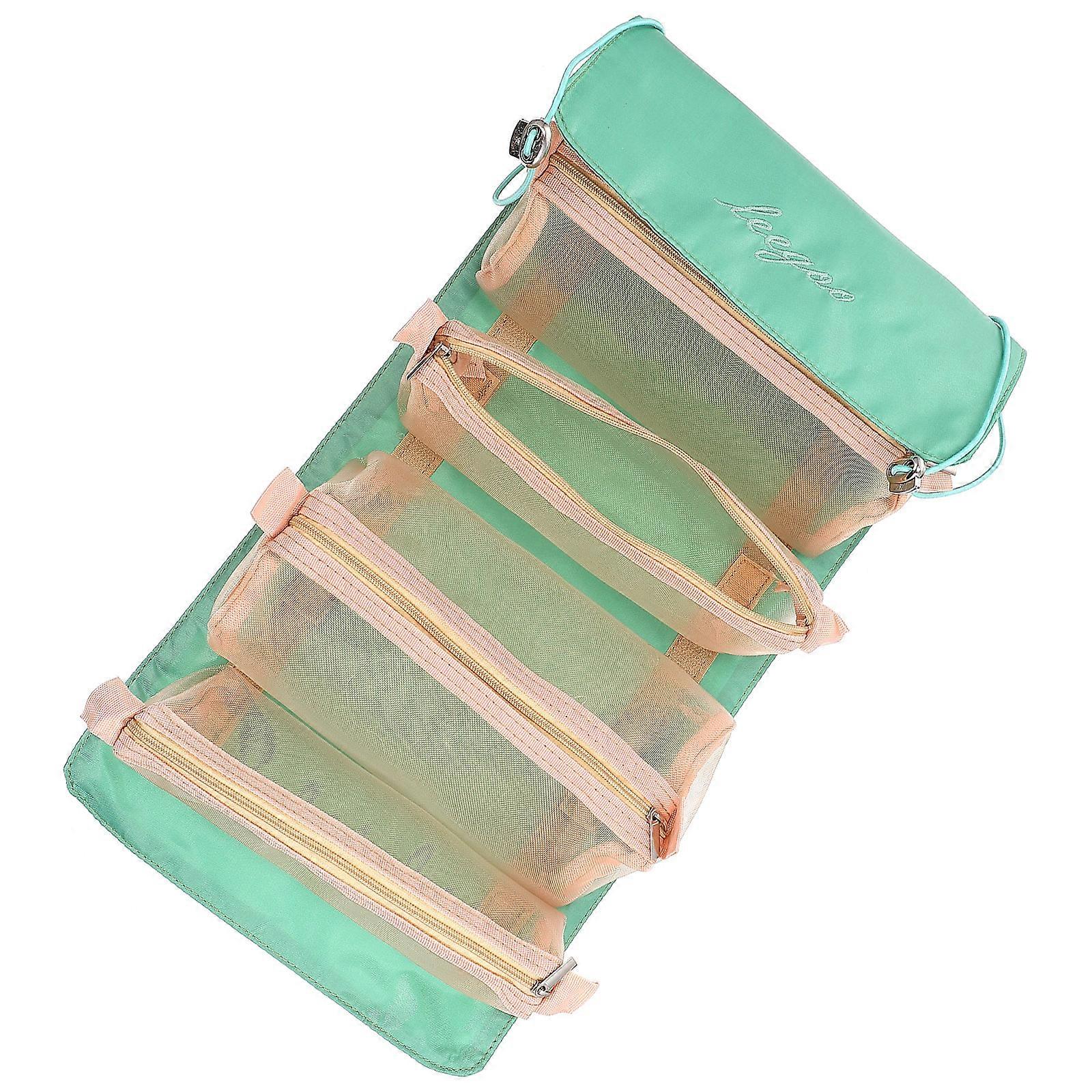 Portable Roll Up Makeup Bag for Storage Use 8Pcs Green Removable Storage Bag