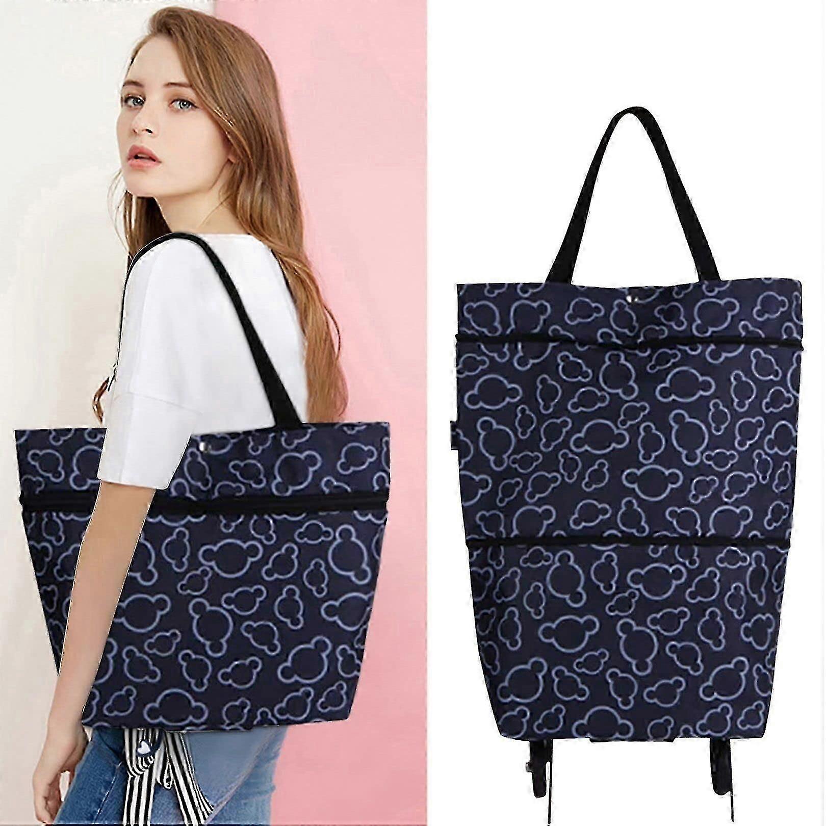 Foldable Shopping Bag with Wheels Foldable Women Reusable Multifunction Shopping Bag Travel Bag Heavy Duty Capacity