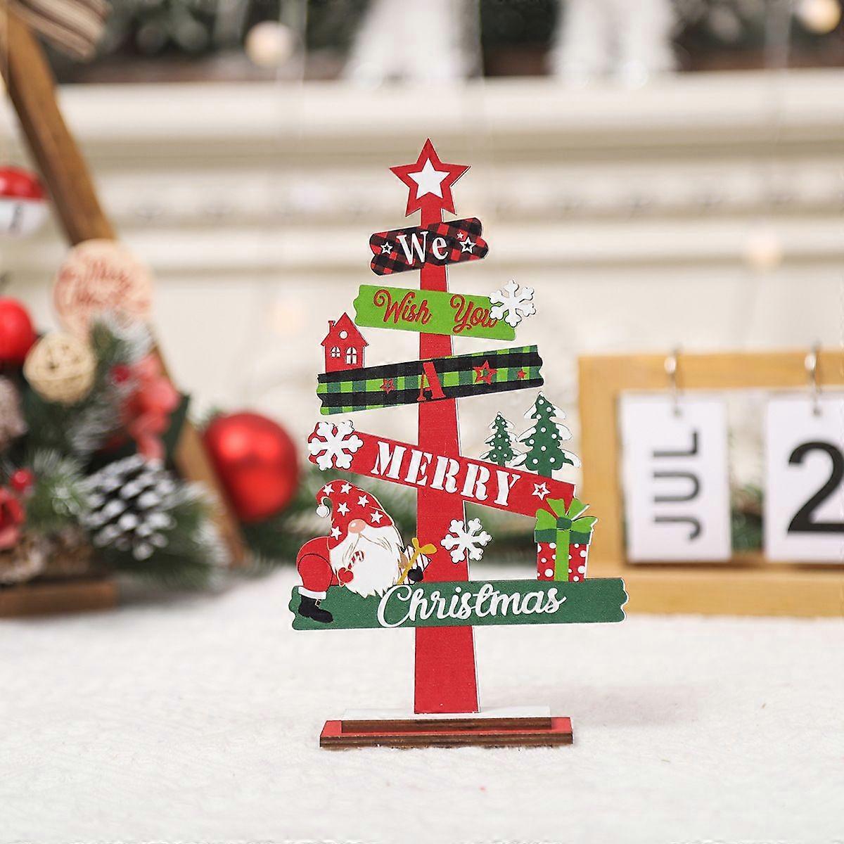 Christmas Wooden Ornaments Rudolph Santa Claus Five Star Decorations Desktop Window Display Single Layer Base