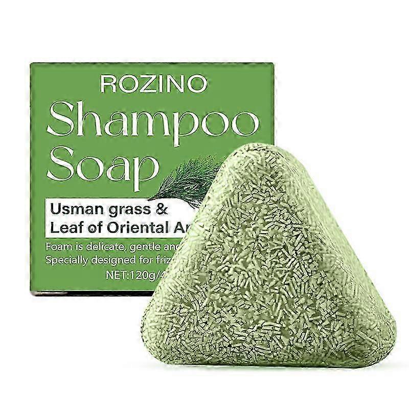 Șampon solid Nature Triangle, Șampon solid cu iarbă Usman naturală, Șampon solid pentru creșterea părului, calmează și întărește părul pentru femei și bărbați, 120g