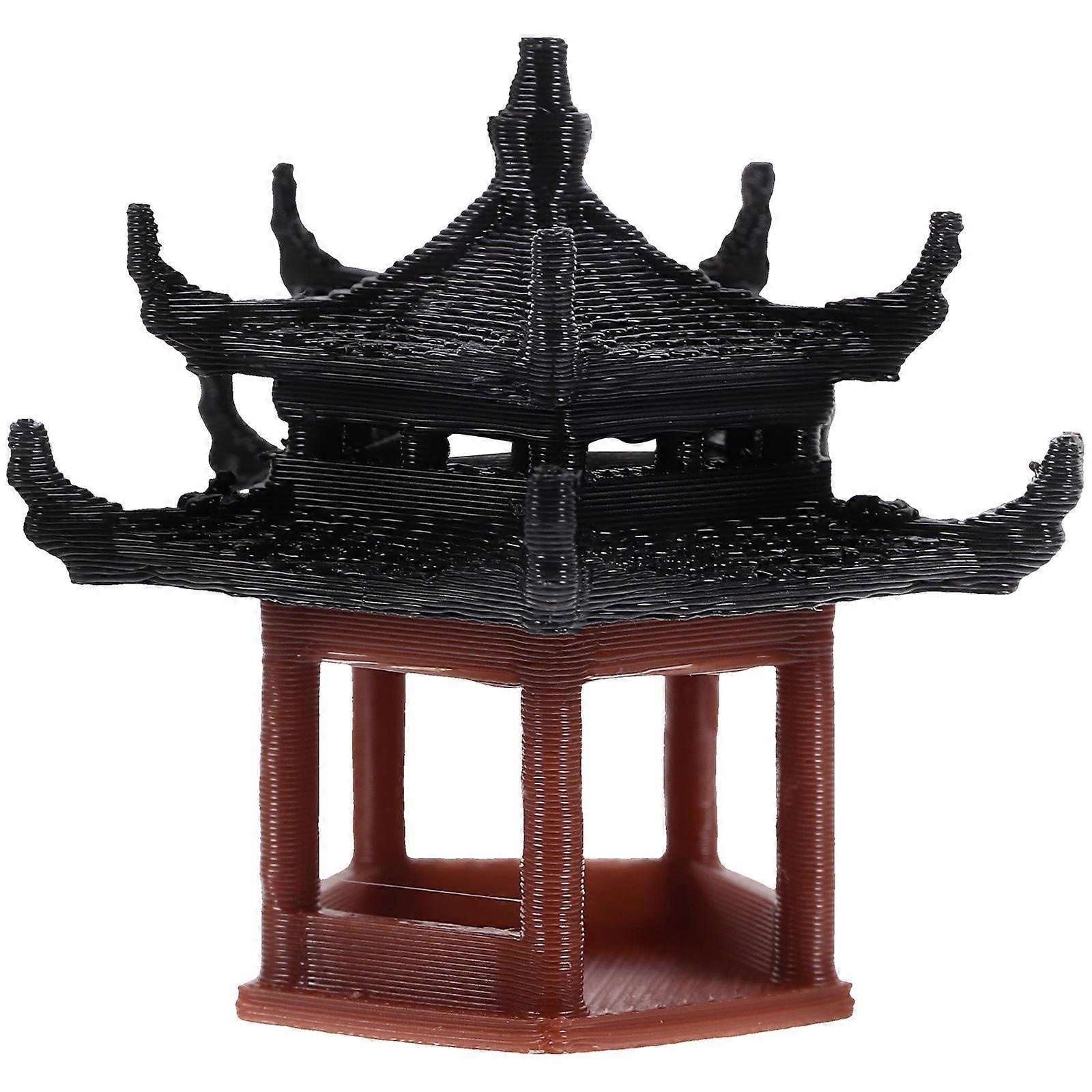 Mini Pavilion Statue Plastic Pavilion Ornament for Desktop 2Pcs