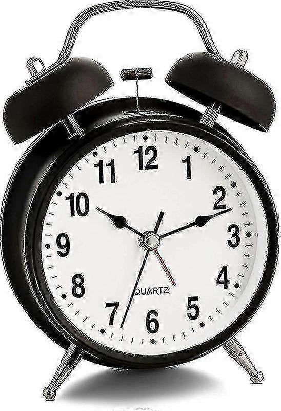 Analog Alarm Clock, Extra Loud Twin Bells Retro Silent Non-Ticking Quartz Battery Operated - Backlight Decorative Bedside Table Clock, Black 26s