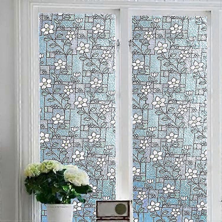 Adhesive Window Film Frosted Static Cling, Glass Decorative Stickers for Window Opaque Static Cling Privacy Protection Anti-UV, Classic Flower 45*100