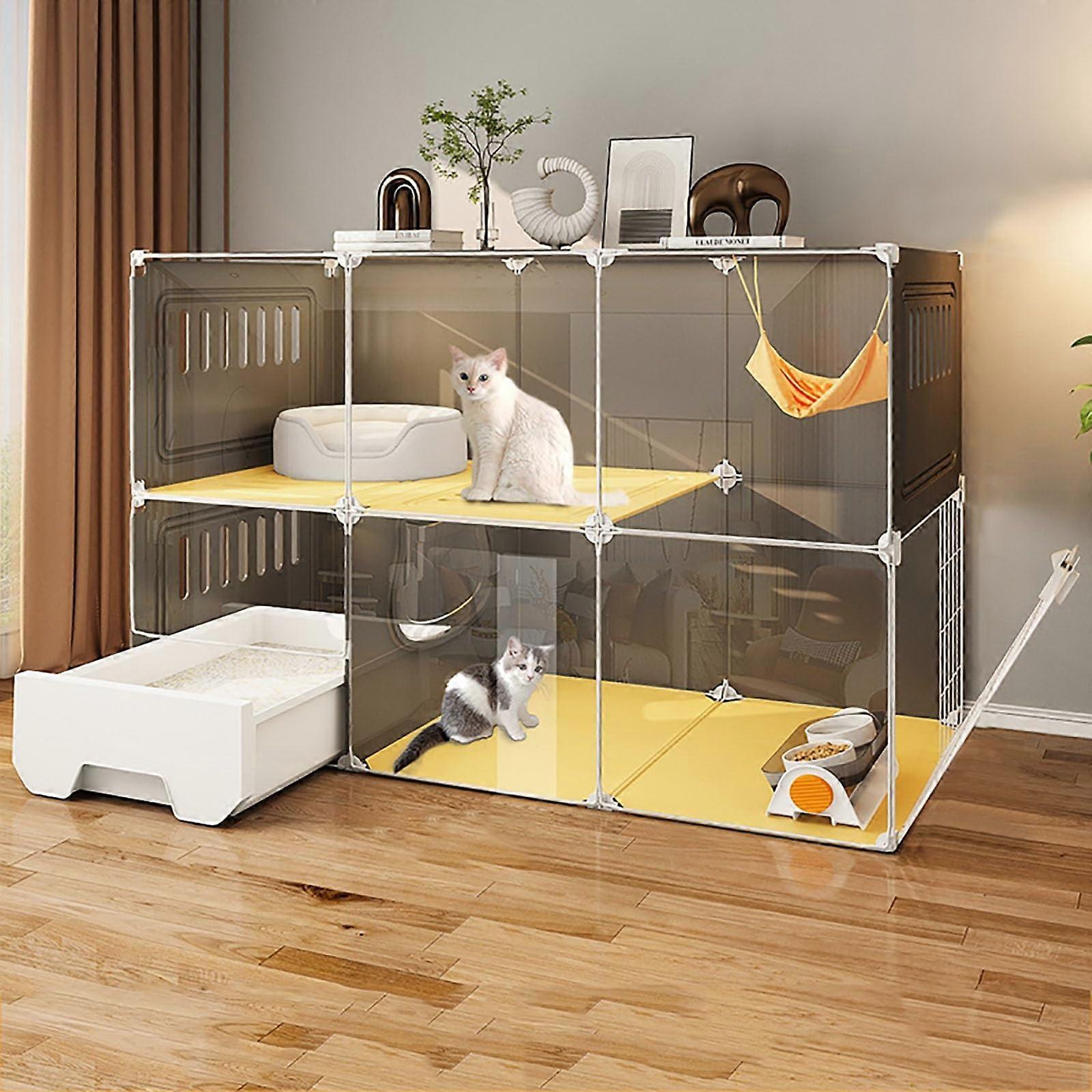 Cat Playpen Indoor Cats With Litter Box HD Transparent Board Reasonable Zoning Size B107x47x72cm Color Package 2