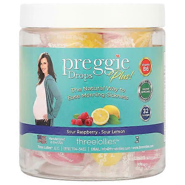Preggie, Drops Plus!, Sour Raspberry, Sour Lemon, 32 Lozenges
