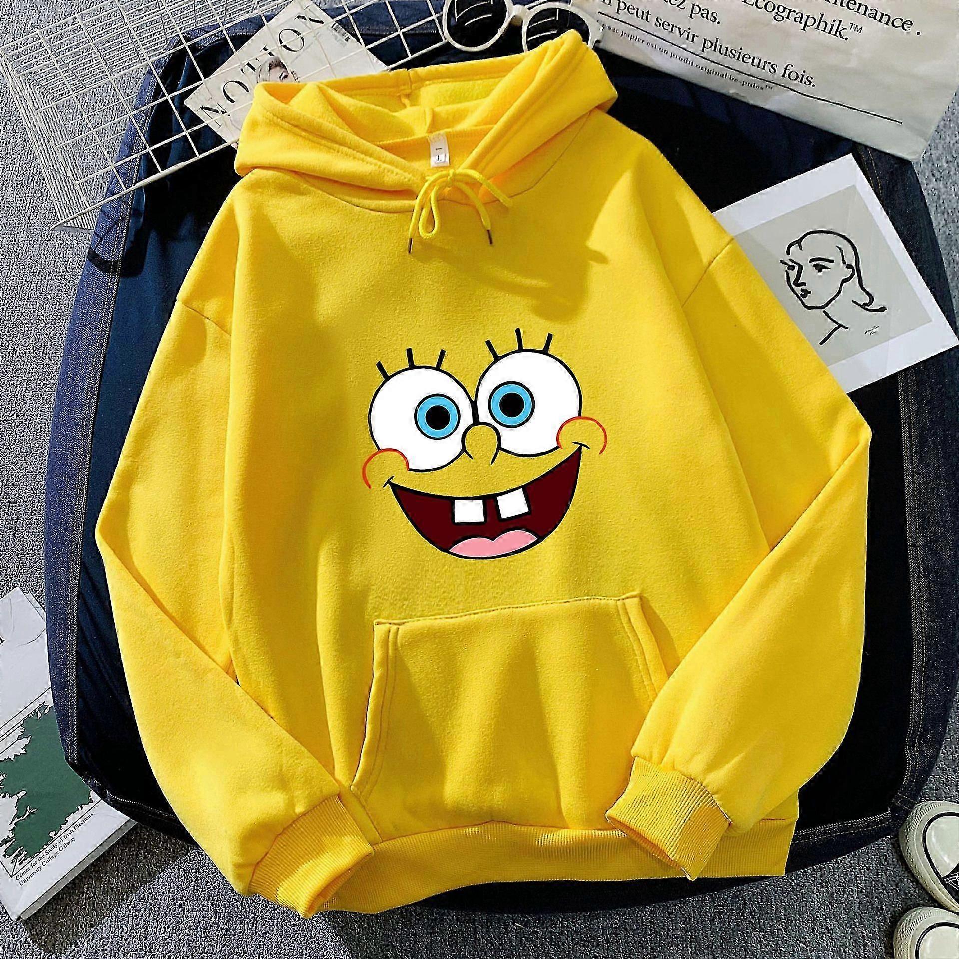 SpongeBob SquarePants Print Hooded Sweatshirt Couple Matching Loose Casual Hoodie-Good