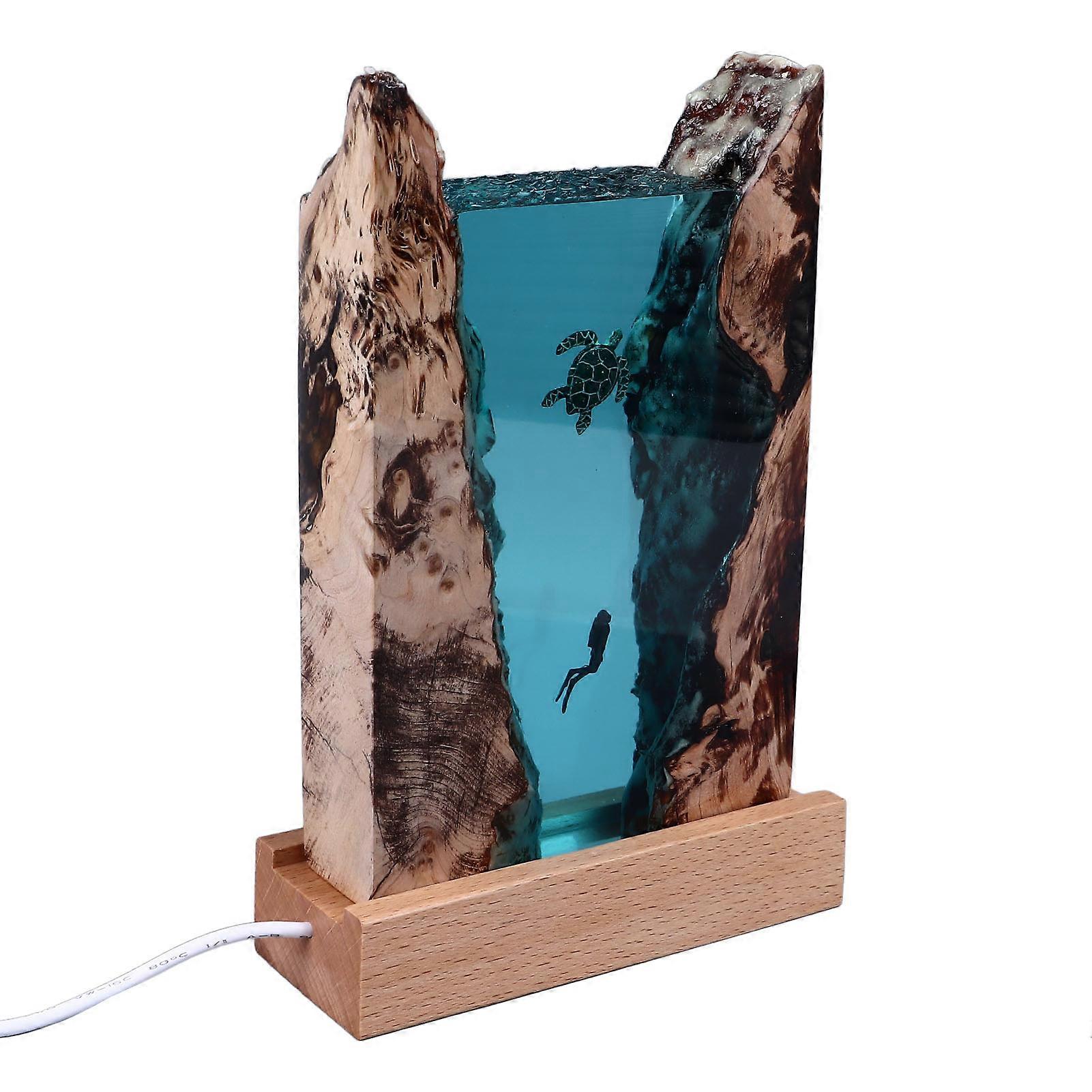 Divers Turtle Resin Lamp with USB Cable Button Switch LED Ocean Lamp for Ocean Lovers Ornament Desktop Art Decoration 