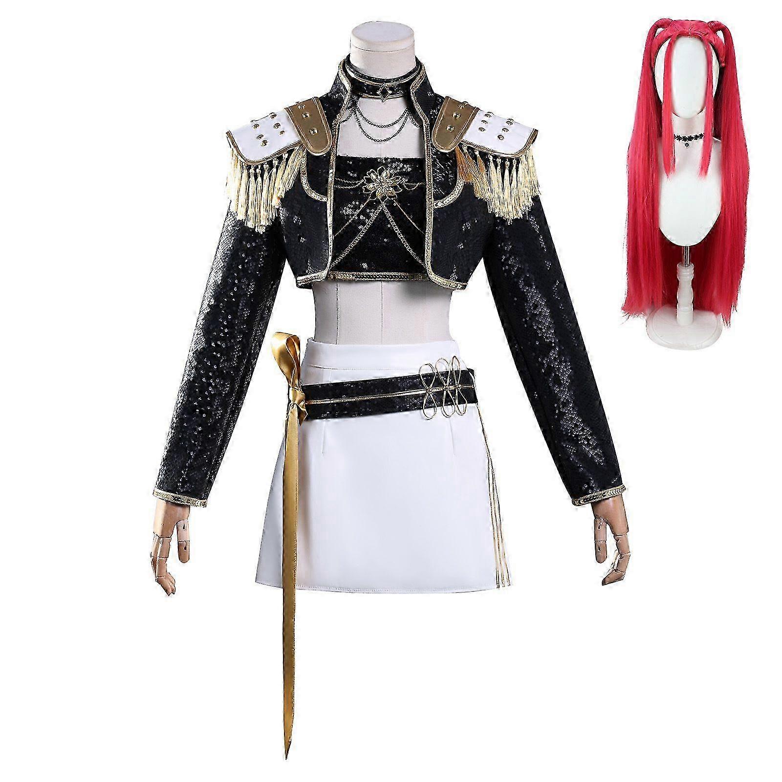 KPop デーモンハンターズミラコスプレコスチュームセットハロウィンパーティーファンシードレスレディースブラック_c