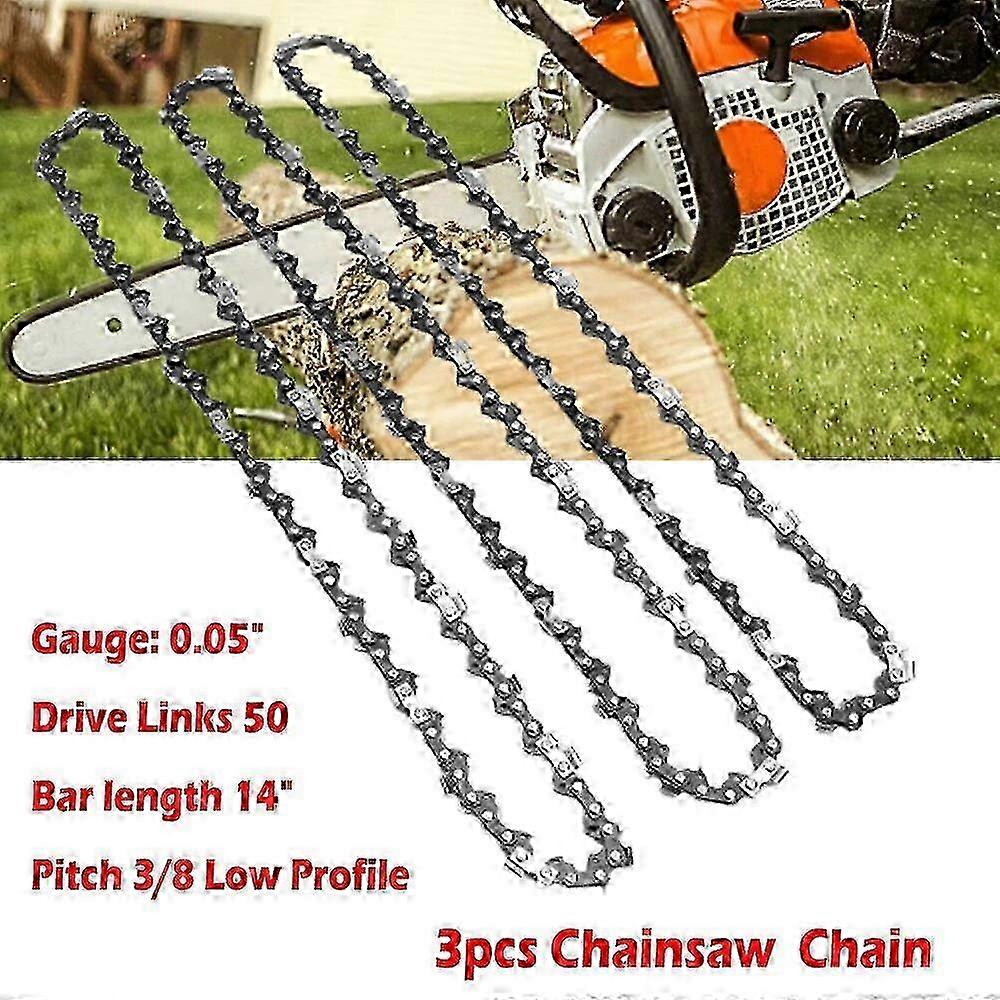 3pcs 14 Inch Chainsaw Chain .050" Gauge 3/8" LP Pitch 50 Drive Links for STHIL MS180 MS181 MS193 MS211 MS231 MS201 MS201T MSA220