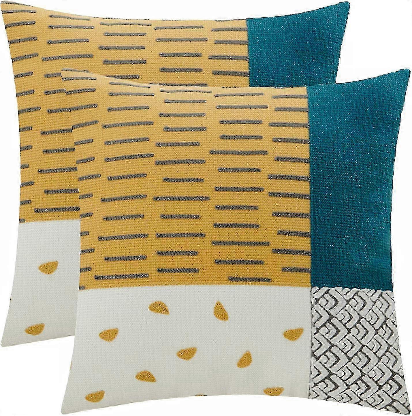 Cushion Creativity, Yellow Boho High-Density Canvas Pillow Cases With Smooth Reinforced Zipper For Abstract Art Decor, Geometric Minimalist Patterned