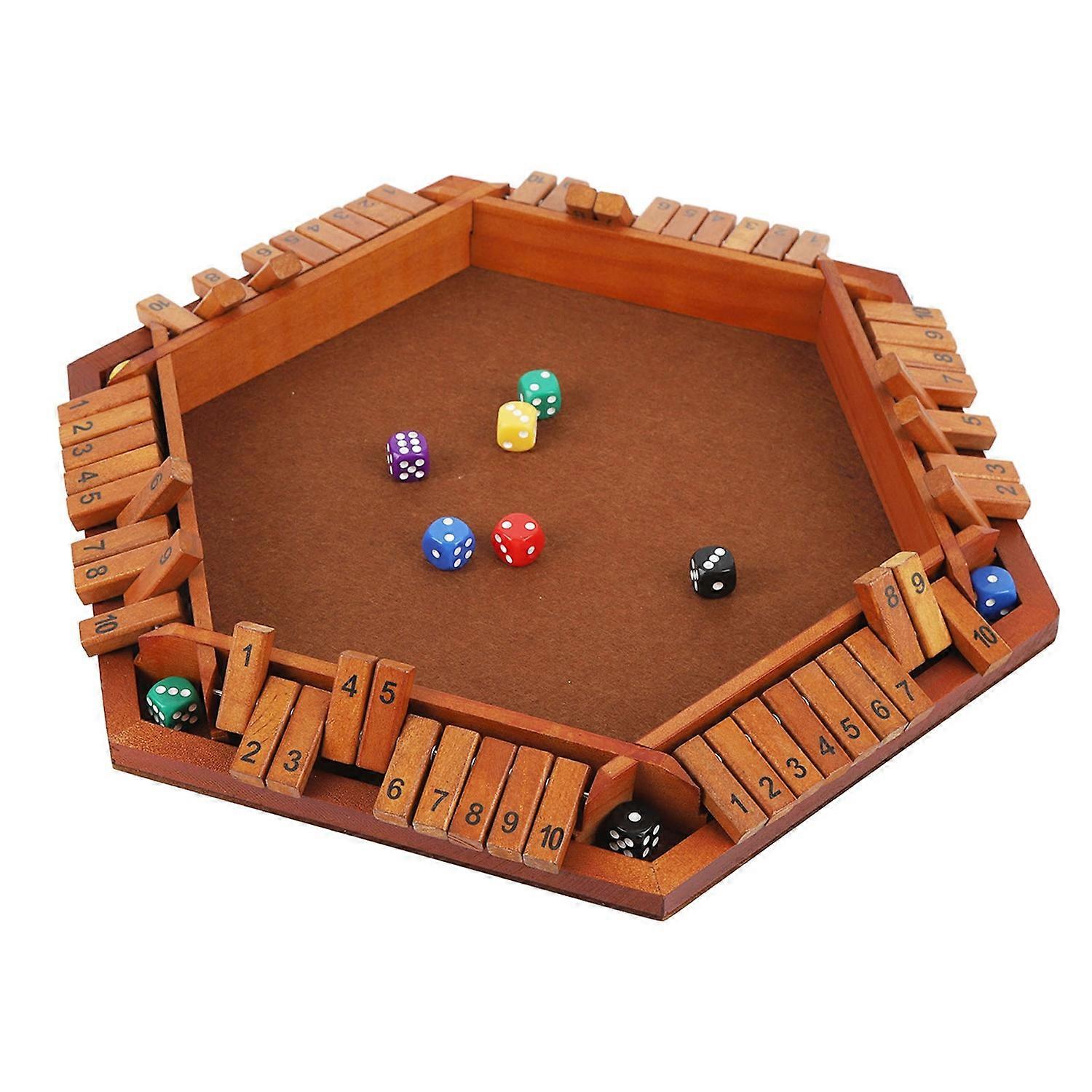 Wooden Board Game Math Box Dice Game Players Shut Family Table Board Dice Game for 1‑6 Players