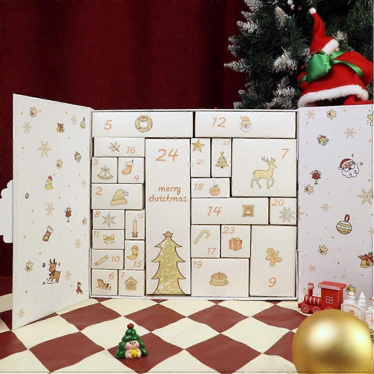 Christmas Countdown Calendar Gift Box In Off-White, Countdown Blind Box, Christmas Eve And New Year Surprise, Double Door Foldable Empty Box