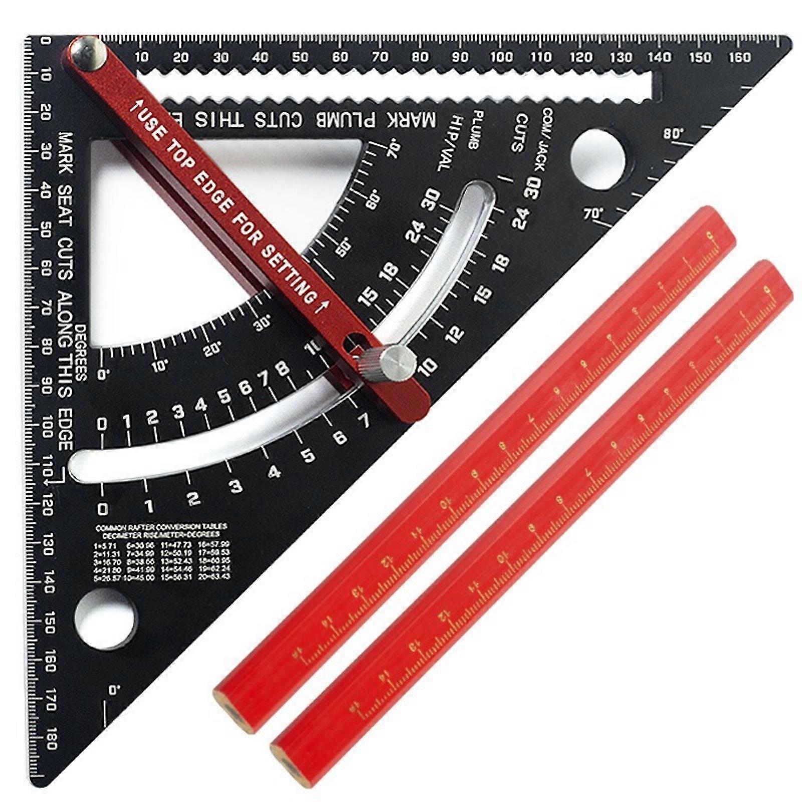MM/INCH Carpenter Square Combination Square riangle Ruler Woodworking Measurement Tool Rafter Framing Square  With 2 pencils