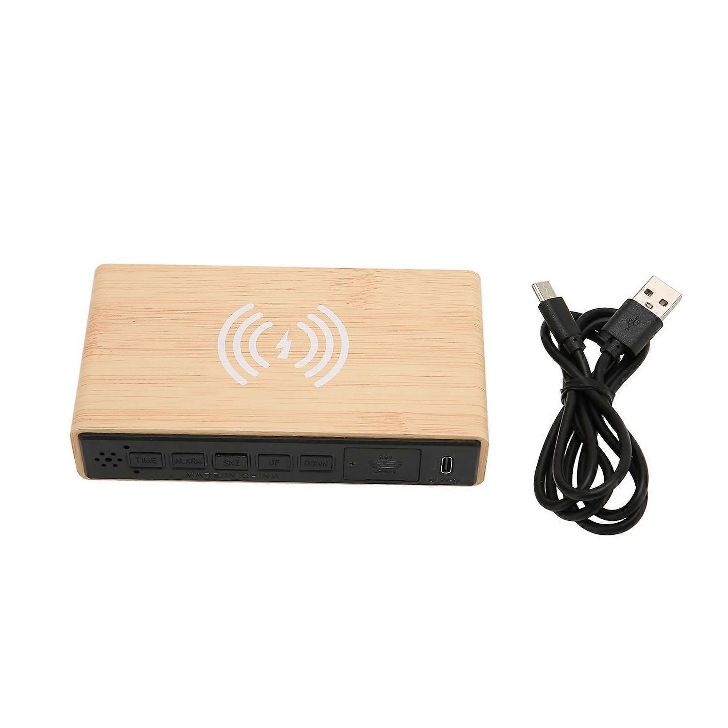 Wooden Digital Alarm Clock with Wireless Charging 3 Level Dimmer Wood LED Digital Clock
