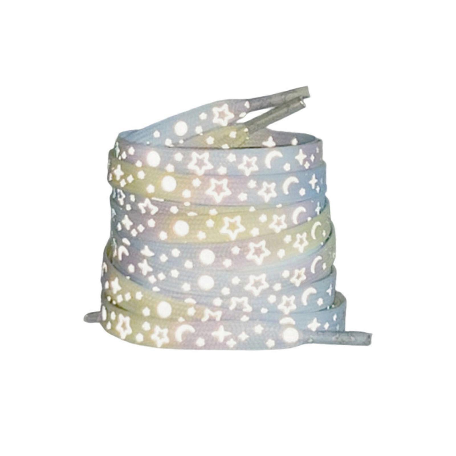 Night Safety Reflective Star Pattern Shoelaces For Running Commuting Premium Polyester Easy Install  Yellow and blue refl