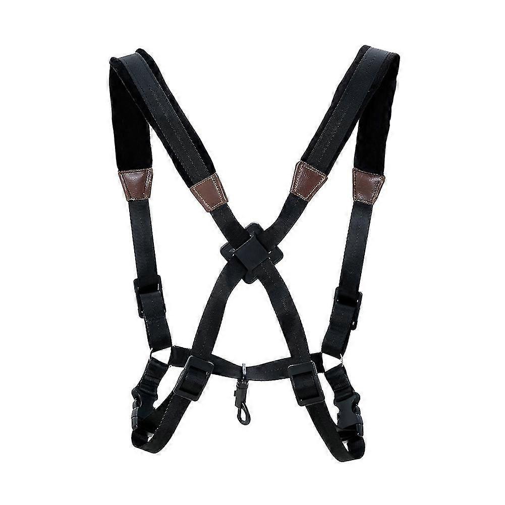 サックスストラップ、サックス用ユニバーサルダブルショルダーレザーストラップ、調節可能なパッド入りハーネスストラップ