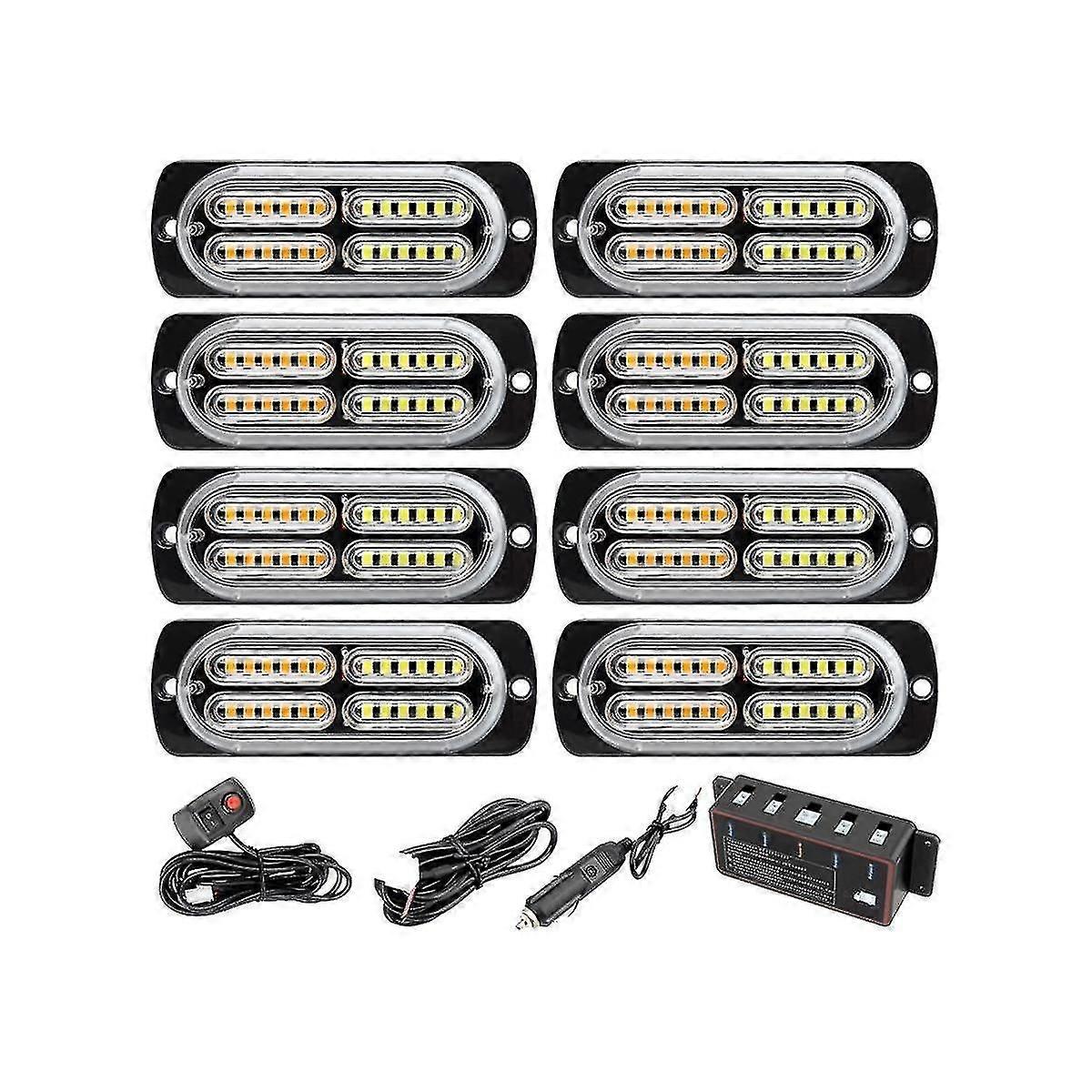 1 Tow 8 In Warning Lights Strobe Side Lights Grille Lights Red+blue