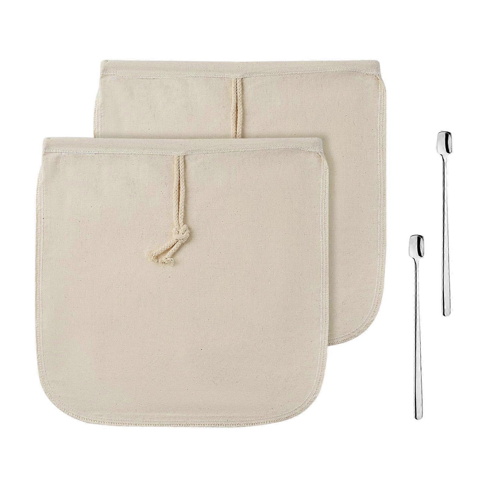 2x Cold Brew Coffee Bags Reusable Drawstring for Making Tea with 2Pcs Spoons