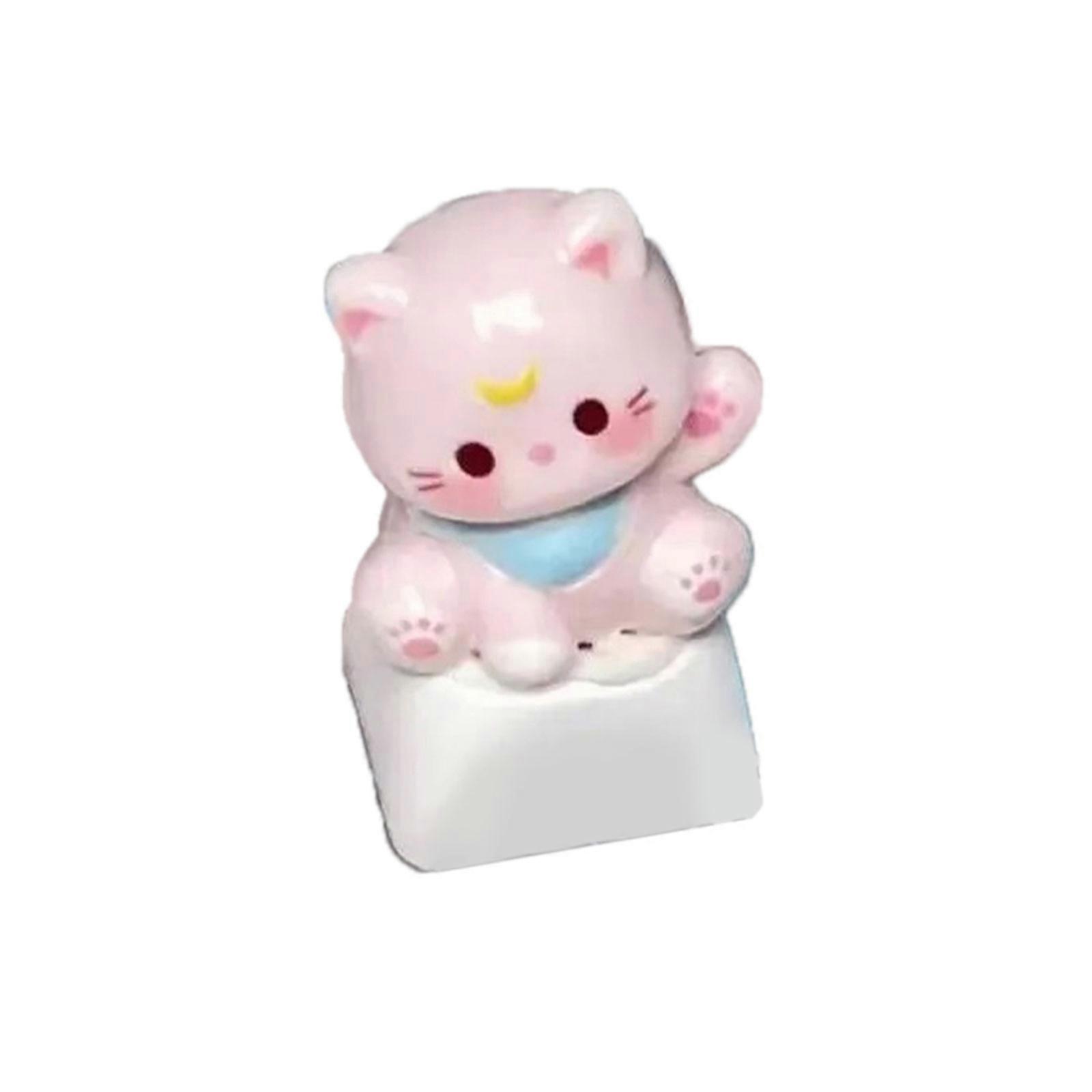Decorative 3D Keycap Cartoon Cats Head Keyboards Keycap for Crosses Axises Personalizing Mechanical Keyboards  Pink