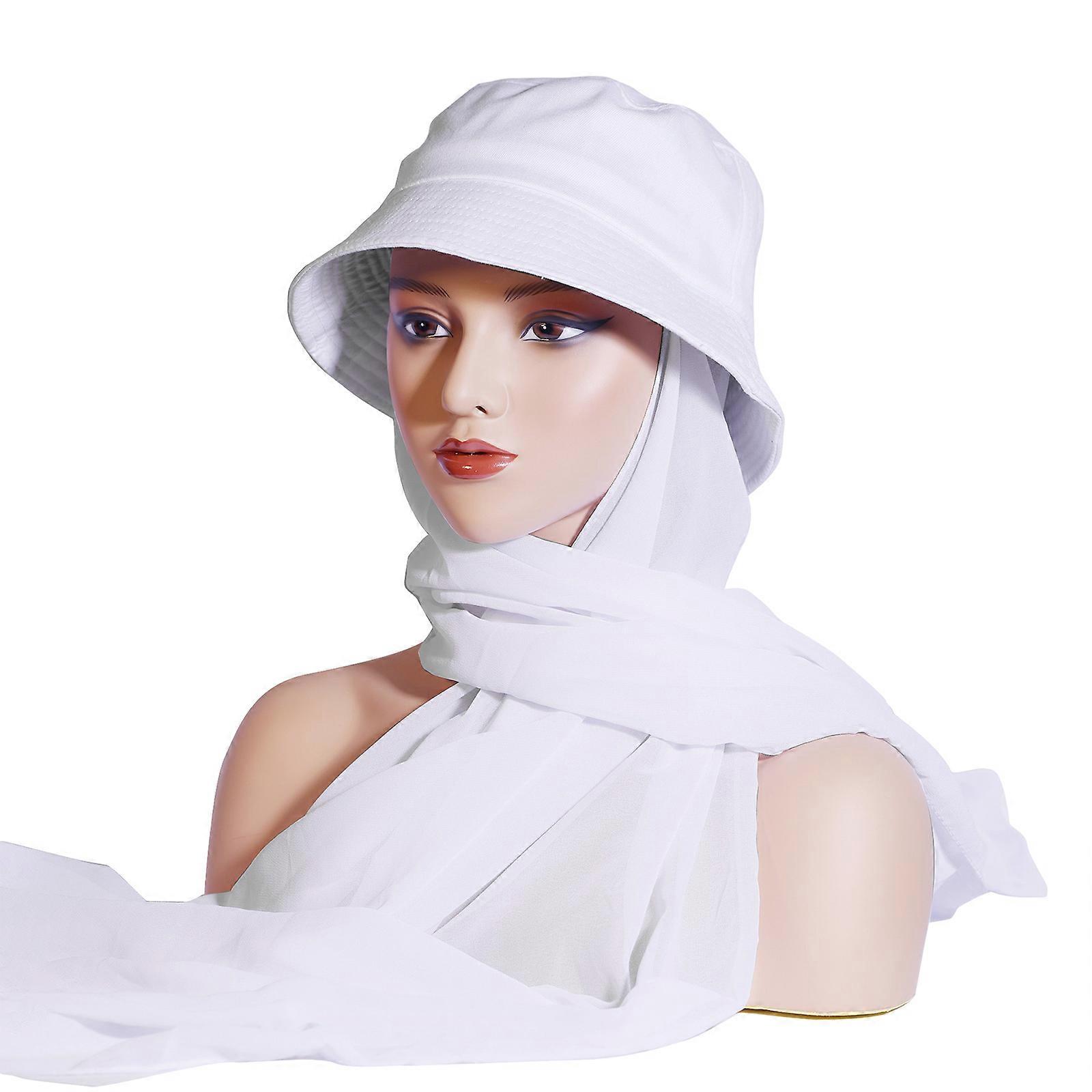 Conjunto de Chapéu e Cachecol de Chiffon Leve para Mulheres Oferecendo Conforto e Estilo Hijab Flocos de Neve Branco