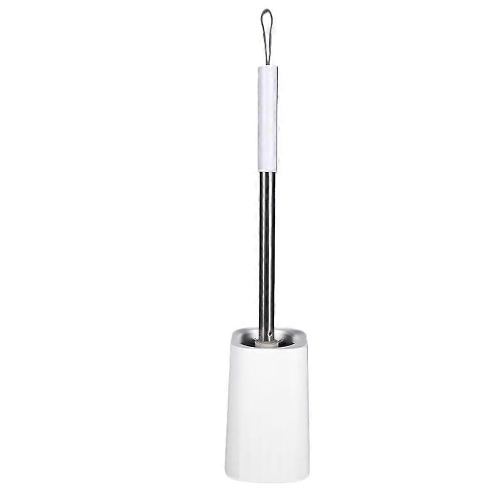 Toilet Brush with Long Handle and Holder Base, Splash‑Proof Design for Bathroom Cleaning (White)