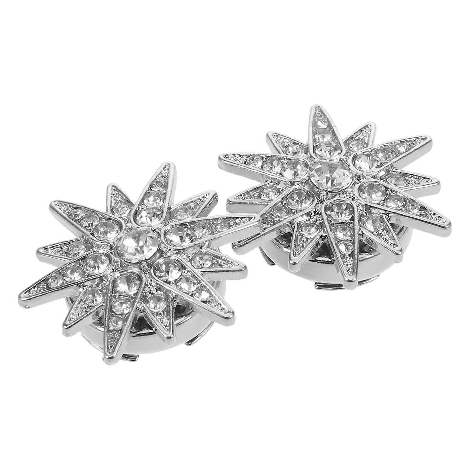 Star Shape Rhinestone Button Cover Clip-on for Jackets 2Pcs