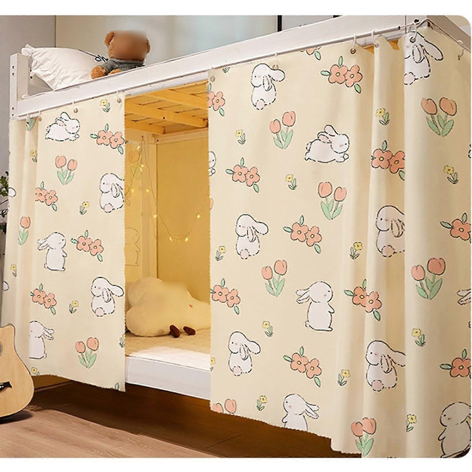 Dorm Bunk Bed Privacy Curtain with Full Coverage, Light Blocking, Breathable Fabric, Rabbit Pattern 1.35M