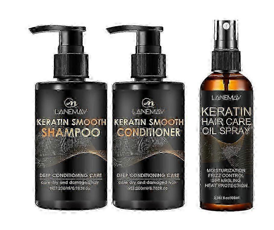 Keratin Shampoo and Conditioner and Spray Set, Shampoo  Conditioner Set Nourishing  Moisturizing Formula for Dry Damaged Curly Straight or Color Tre