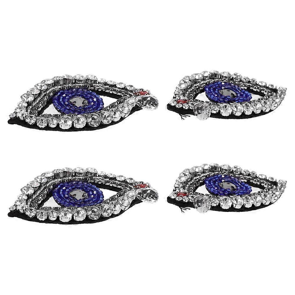 Evil Eye Sequined Patch Beaded Applique For Diy Projects Custom Decorations Blue Color 3.9×2.4×0.4in Sew On 4Pcs