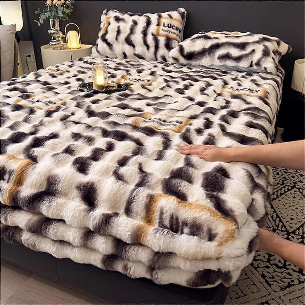 Fitted Sheet with Warm RabbitHair Texture, Soft Velvet, Deep Pocket Fit, Winter Bedding 200x220cm