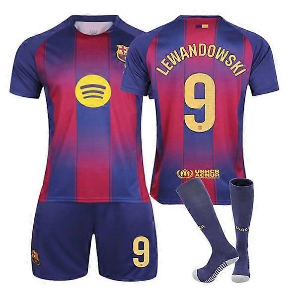Maillot domicile FC Barcelone 25-26, n°9 Lewandowski, tenue de football enfant/adulte avec chaussettes n°9 24