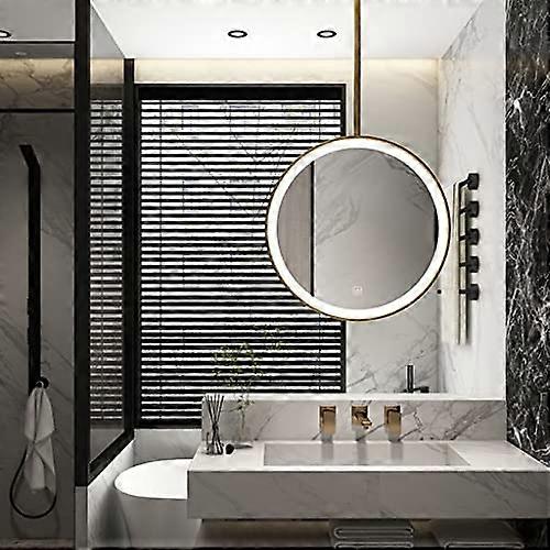 Round LED Lighted Bathroom Mirror with Touch Control, HD Reflection, Metal Frame for Wall Mount