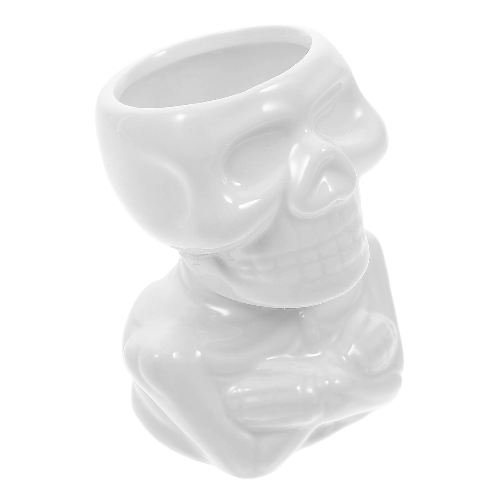 White Ceramic Skull Planter Pot for Succulent Plants