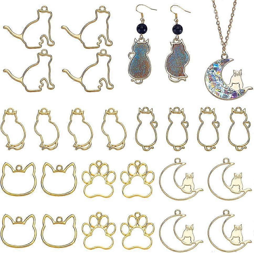 24Pcs Open Bezels for Resin 6 Styles Open Bezel Charms Hollow Frame Pendants with Loop Resin Casting Jewelry Molds for DIY Necklace Earrings Jewelry C