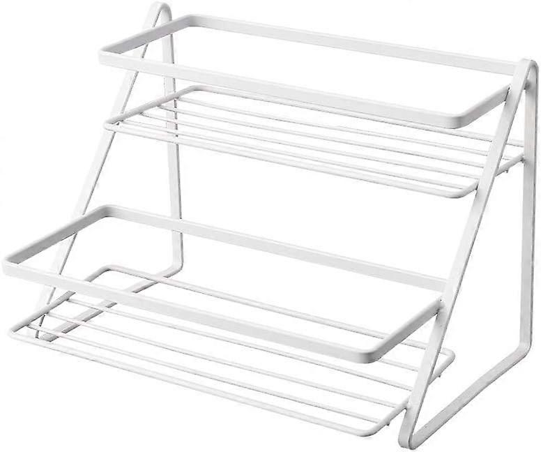 Kitchen Spice Rack Two Tier Iron Shelf SpaceSaving Countertop Condiment Organizer White