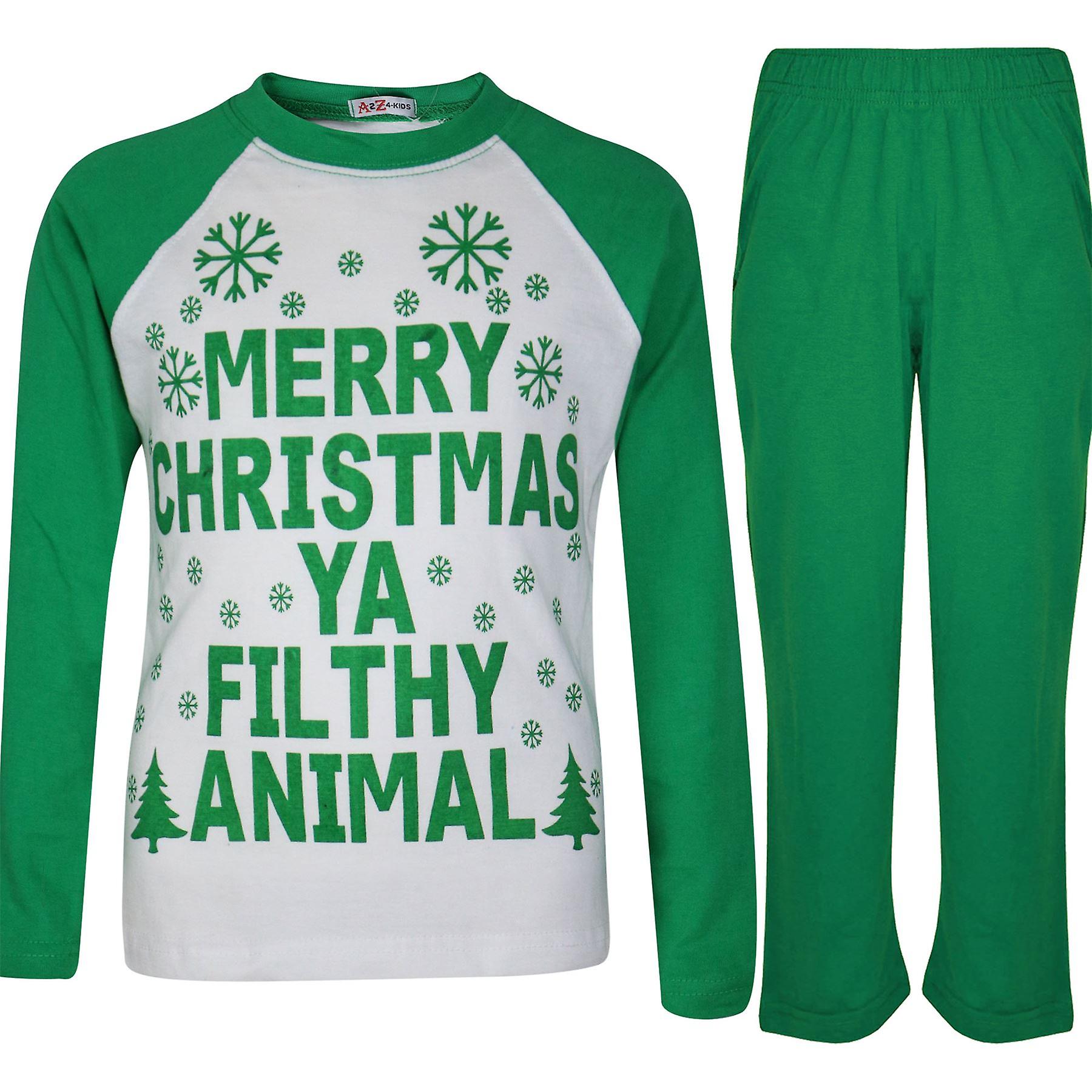 A2Z 4 Kids Girls Long Sleeves Green Pajama Ya Filthy Animal Xmas PJS 2-13 Years