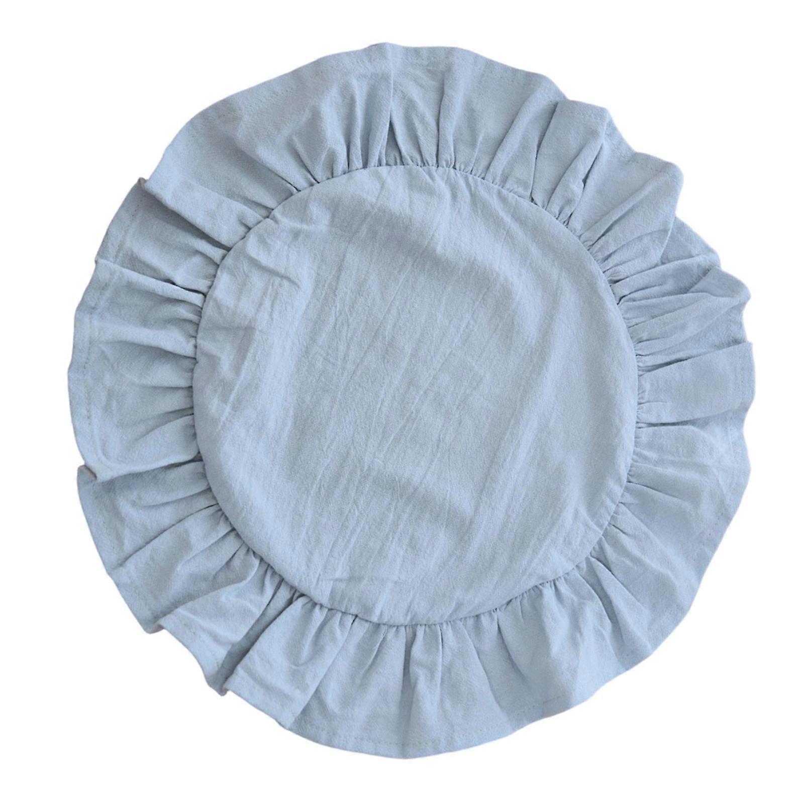 Round Ruffled Placemat in Four Color Features Handmade Pleated Edge for Elegant Table Decoration in Homes and Cafes  Sky Blue