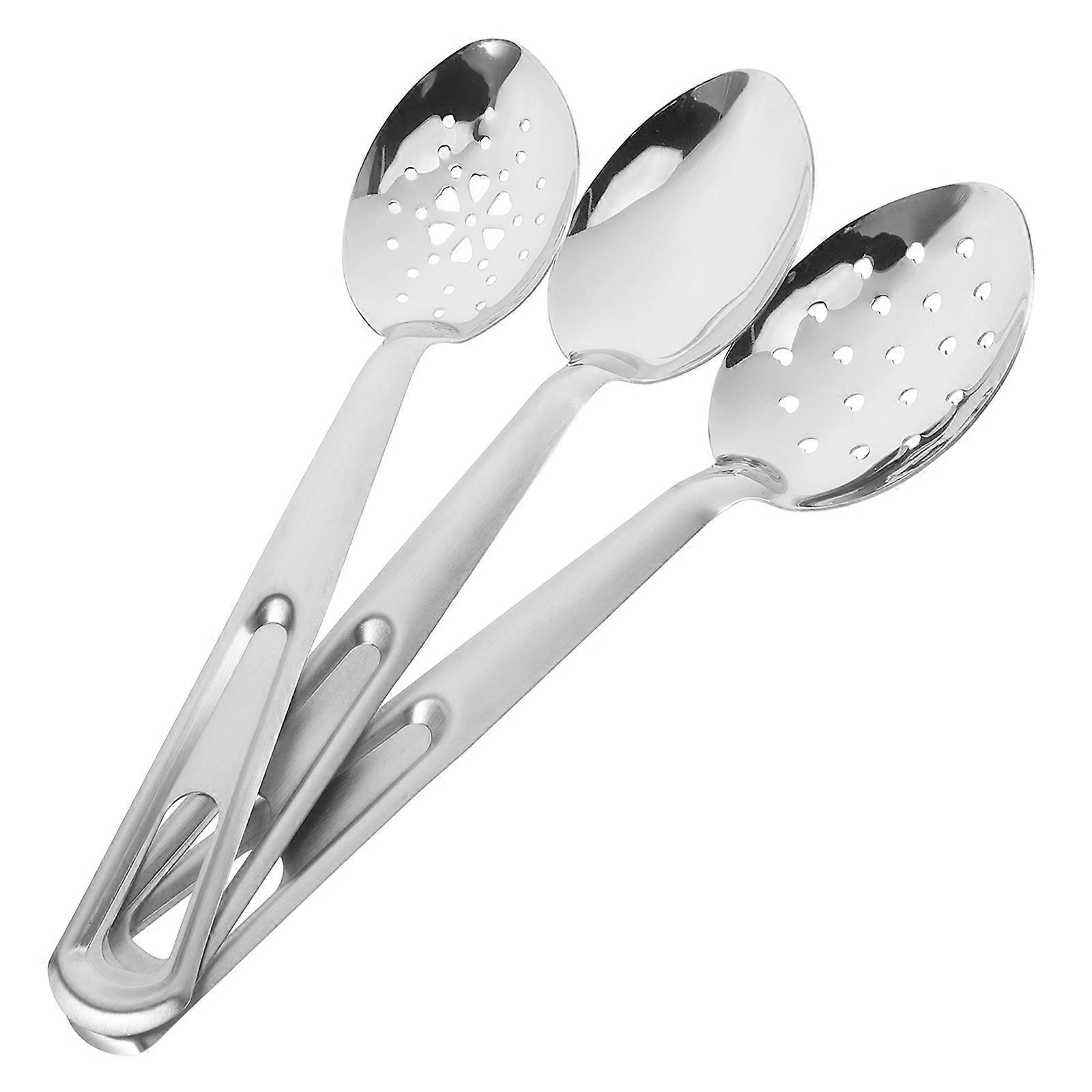 Silver Slotted Serving Spoons Stainless Steel for Kitchen Use 3Pcs Set