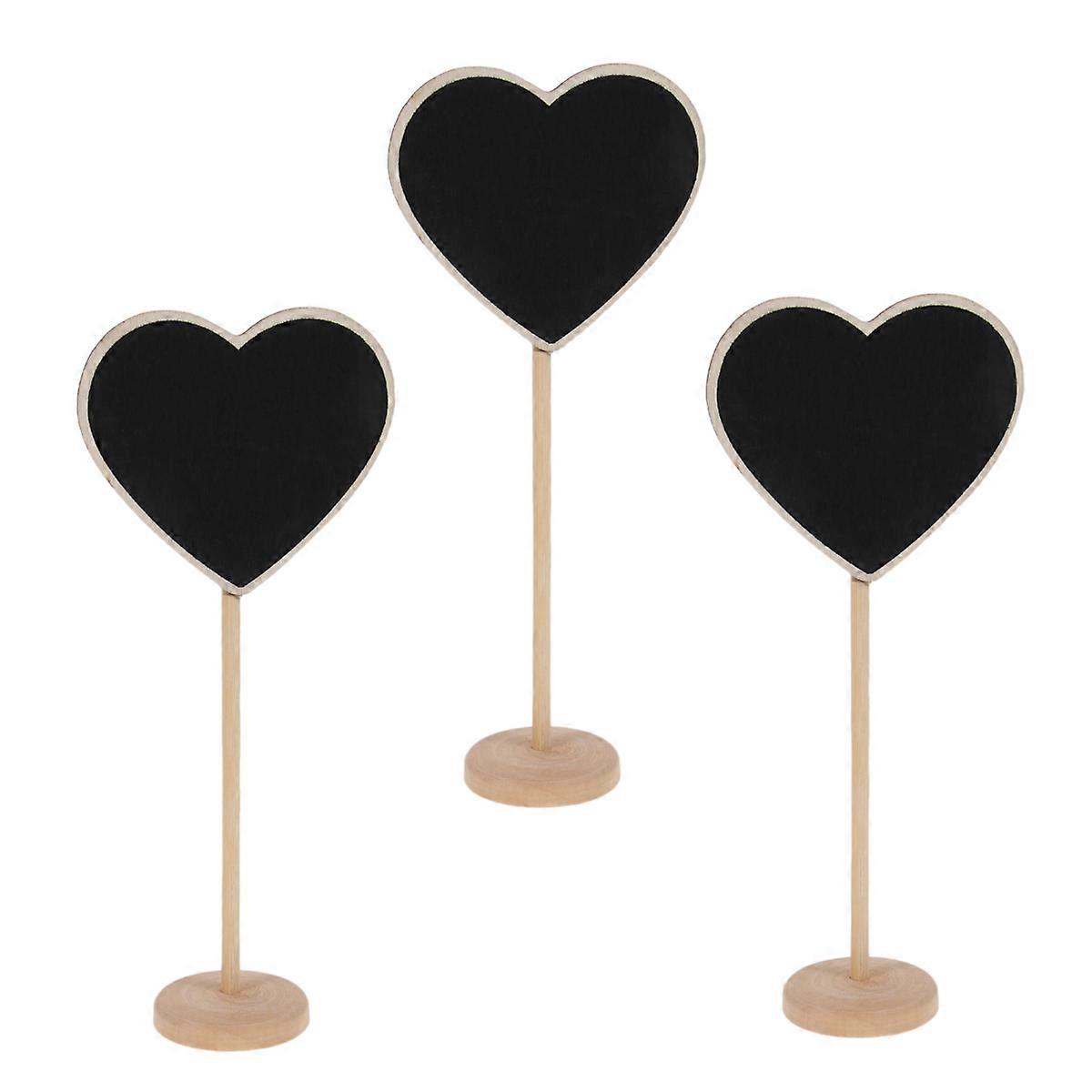 10Pcs Mini Wooden Heart Blackboard with Base for Decorative Message Use